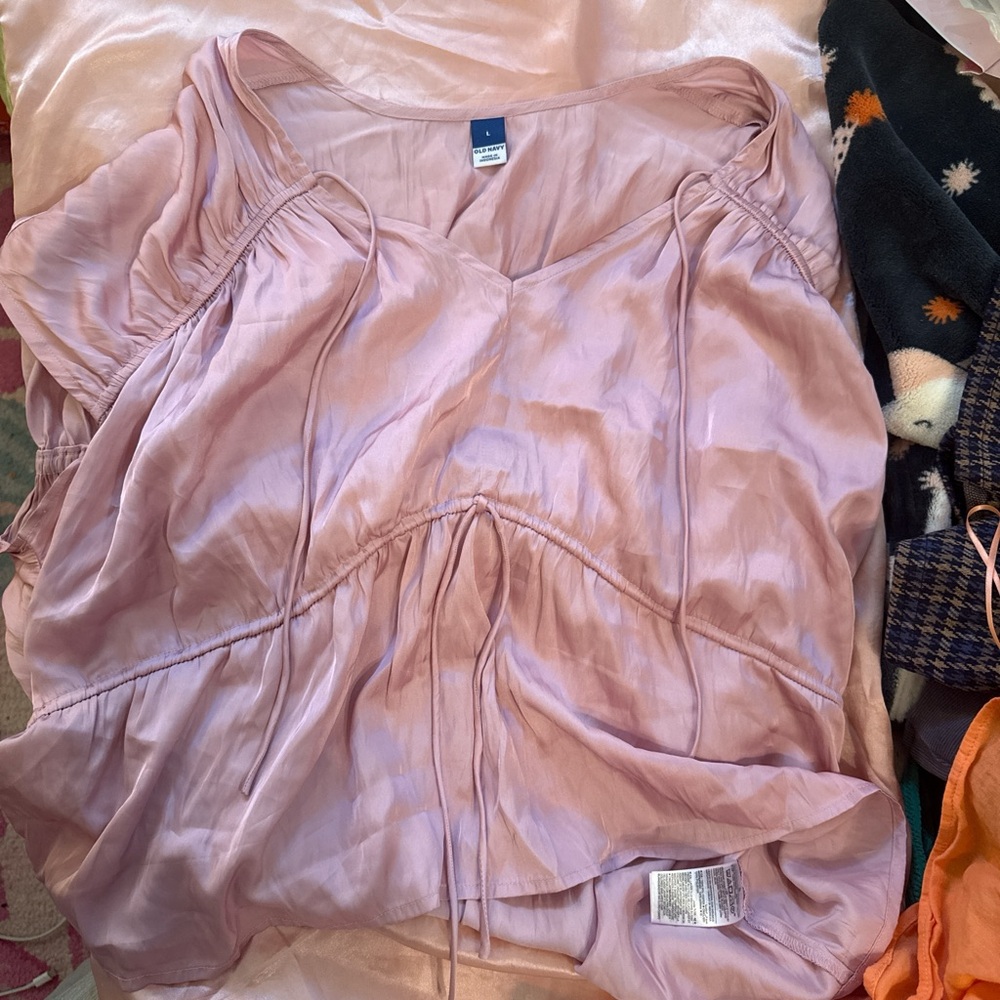 Old Navy Pink Ruched Tie Front Blouse